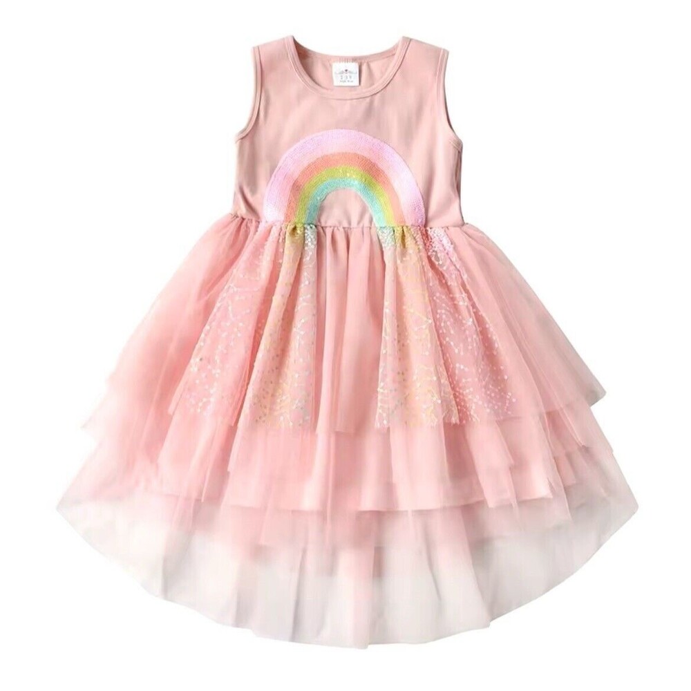 Los Angeles Boutique Pink Rainbow Sequin Tutu Tulle Dress Party Birthday 6-7 EUC
